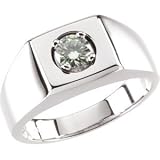 14K White Gold Created Moissanite Gents Ring