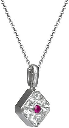 0.51 TCW Natural Diamond and Ruby Pendant Necklace 18K White Gold Women Wedding Jewelry (G-H, VS)