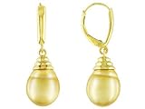 14KT 9-11MM CULTURED GOLDEN SOUTH SEA PEARL DROP EARRINGS