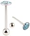 Straight barbell tongue rings 14G by GlitZ JewelZ © - Aquamarine color bling bling swarovski crystal top with ecoating - 14g (1.6mm) x 5/8" (16MM) - surgical steel 316L - packed in a lovley velvel pouch picture