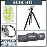 Slik Pro 400DX Tripod w/3-Way Pan/Tilt Quick Release Head kit, with Adorama Deluxe Tripod Case, Double Bubble Level, Tripod Hanger