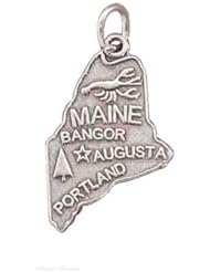 Sterling Silver MAINE State Map Outline Word Charm