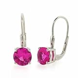 Sterling Silver Round Prong Set Dark Pink cz LeverBack Lever Back Earrings