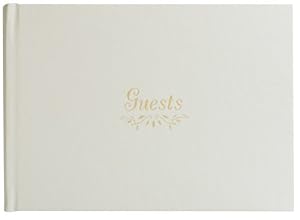Leather Wedding Guestbook, White, Hard Cover, Gold Edge Sheets, 10x8"