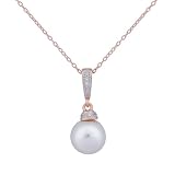 18k Rose Gold Plated Sterling Silver White Glass Bead and Simulated Diamond Drop Pendant Necklace, 18"