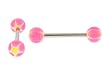 14g Stainless Steel Barbell - Pink with Yellow Star - 6mm Ball - 5/16" (Sold as a Pair)