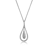 14k White Gold Pave set Teardrop Diamond Pendant with Chain