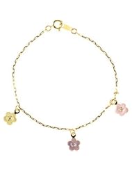 14K Yellow Gold 6 Inch Youth Enamel Daisy With Cz Bracelet