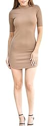 Short Sleeves Turtleneck Above the Knee Polyester/Spandex  Shirt Mini Dress 
