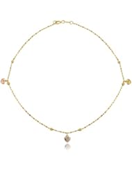 14k Gold Pallini Bead Anklet with Dangling Puffed Hearts
