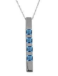 14K Gold Vertical Bar Necklace with princess-cut Natural Blue Topaz
