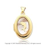 14k Yellow Gold Mother of Pearl Dolphin Locket