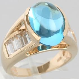 10K Yellow Gold Blue Topaz and White Sapphire Estate Ring by 