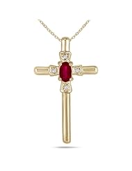 Ruby and Diamond Cross Pendant 10K Yellow Gold