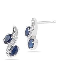 0.10 Cts Diamond & 1.34 Cts Blue Sapphire Earrings in 14K White Gold