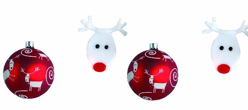 Tag Whimsy Hand Painted Red Glass - Christmas Ornament with Reindeer Decoration - Set of 6