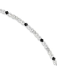 Sterling Silver White & Black Diamonds Flower Bracelet