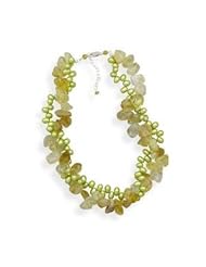 Yellow Citrine and Green Pearl Twist Sterling Silver Necklace