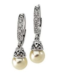 Ann Harrington Jewelry 14k White Gold 6.5-7mm Freshwater Cultured Pearl And 1/10 Ct Tw Diamond Leverback Antique Style Earrings