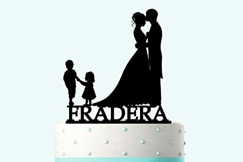 Custom Name Wedding Cake Topper,Bride and Groom Cake Topper with Kids Silhouette,Love Family Cake Topper,Custom Cake Topper,Acylic Cake Topper,Cake Decoration.