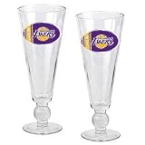 Los Angeles Lakers NBA 2pc Pilsner Glass Set with Basketball on stem - Oval Logo