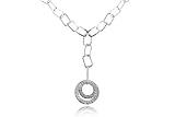 14K White Gold Matte-Finish Hand-Crafted Open Link Necklace, Designed with a Round-Shape Hammered-Finish Drop and Enhanced with Pave Set Diamonds.