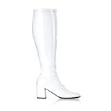Womens GOGO Boots WIDE WIDTH WIDE CALF Stretch Patent Boot 3 Inch Heel White