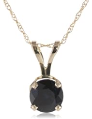 14k Gold 6mm Round Sapphire 4-Prong Solitaire Pendant, 17"