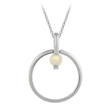 Sterling Silver Circle with Created-Opal Drop Pendant with Rolo Chain, 18"