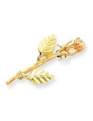 Satin 10k Polished Black Hills Yellow Gold Diamond Cut Rose Pin