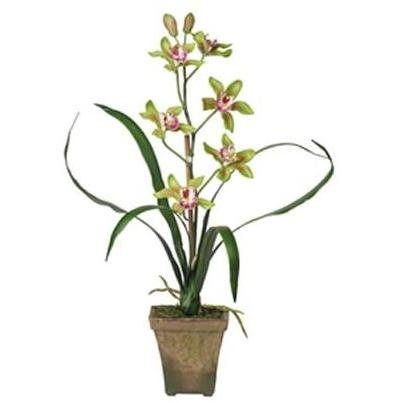 Nearly Natural 4066-GR Potted Cymbidium Silk Orchid Plant Green