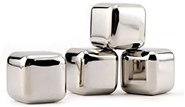 Whiskey Stones - ZHBSET Set of 4 with Plastic Storage Box Tongs, Stainless Steel Reusable Wine Ice Cubes, Whiskey Chilling Rocks, Whisky Stones and Sipping Stones