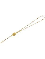 14k Tricolor Gold, Rosary Prayer Bracelet With Crucifix Miraculous Medal, 7 Inches