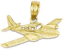 14k Yellow Gold Cessna Plane Charm Pendant - 12mm