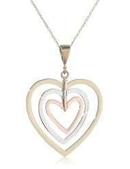 14k Rose, White, and Yellow Gold Growing Love Heart Chain Pendant Necklace, 18"