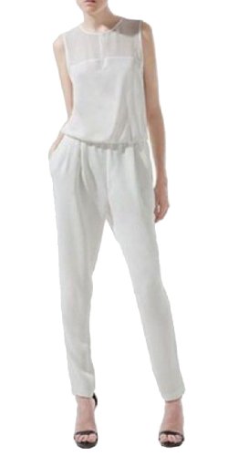  ELLAZHU Costume De Parachutistes Crew Cou Sans Manches Dos-nu En Mousseline De Soie CZ64(S, Blanc)