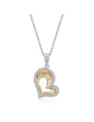 Alexander James White Gold Rhodium and 14k Gold Bonded Heart Pendant with Cubic Zirconia Accents in Tutone Chain Included