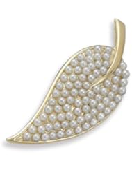 14 Karat Gold Plated and Pearl Leaf Fashion Pin
