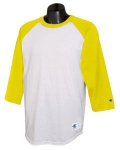 Cotton Tagless Raglan Baseball Tee Shirt, Color: White/C-Gold, Size: XX-Large