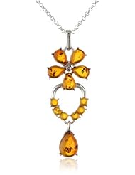 Sterling Silver Honey Amber Flower Pendant Necklace , 18"