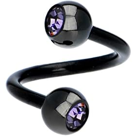 Black Tanzanite Zircon Swarovski Anodized Titanium Spiral Belly Ring