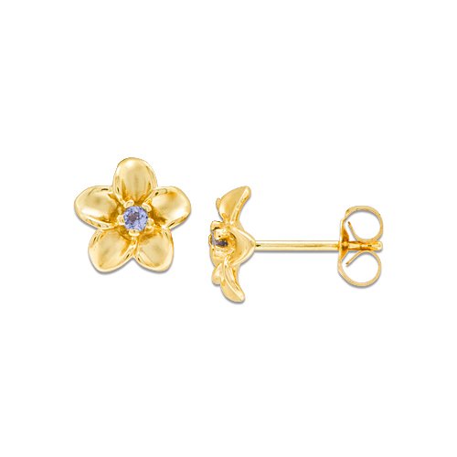 Plumeria Earrings with Tanzanite in 14K Yellow Gold - 9mm