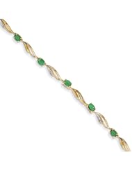 14k Diamond And Emerald Oval Bracelet