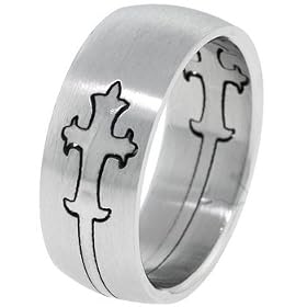 Gothic Cross Stainless Steel Puzzle Ring - Size 10