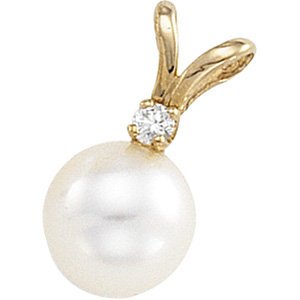 Genuine IceCarats Designer Jewelry Gift 14K Yellow Gold Cultured Pearl And Diamond Pendant.