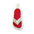 Sterling Silver Red Enameled CZ (Cubic Zirconia) Flip Flop Charm with 20 inch Sterling Silver Chain