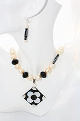 Pearl(Glass) and Black Crystal Necklace and Earrings Set