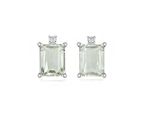 Sterling Silver 10x8 Octagon Green Amethyst and Diamond-Accent Earrings