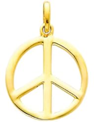14K Yellow Gold Peace Sign CZ Cubic Zirconia Charm Pendant