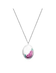 Sterling Silver Pink Enamel Flower Engraved Locket Pendant (1" or 25mm Height) with 1.5mm Rolo Cable Chain - 18" Inches
